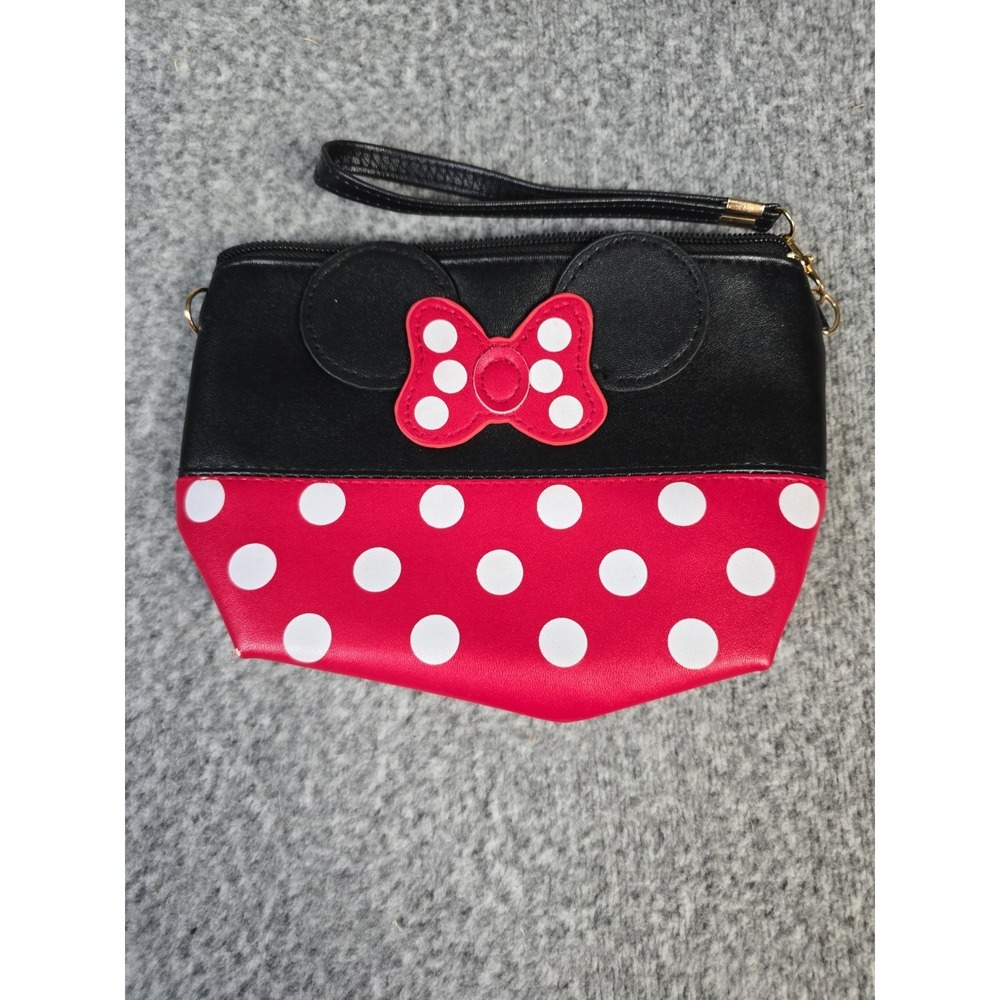 Minnie Mouse Polka Dot Bow Makeup Cosmetic Travel Bag Case Wristlet Purse  8"